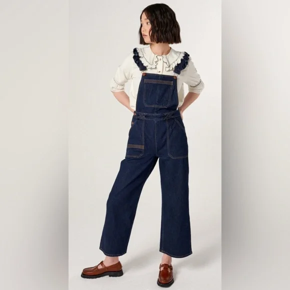 Chic denim overalls with Ruffle Straps size 8 - Picture 1 of 5
